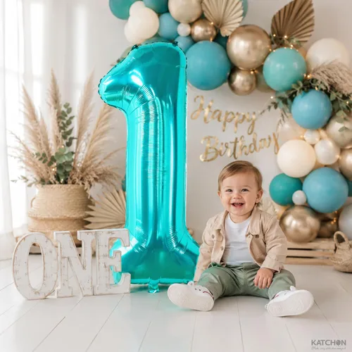 Vista 58 de KatchOn Globo negro del número 1 de 40 pulgadas, globo de feliz cumpleaños Large Mylar Number One Balloon for 1st Birthday Decorations, Foil