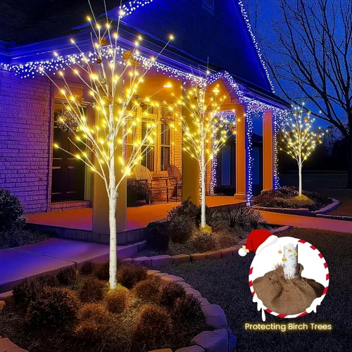 Vista 9 de Lamerge Juego de 3 árboles iluminados, árbol de Navidad de 4 pies, 5 pies y 6 pies con luces LED, decoración de Halloween, adecuado para festivales