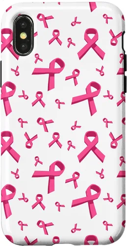 Vista 5 de Funda de soporte para iPhone 17 de mujeres de concientización sobre el cáncer de mama con patrón de cinta rosa