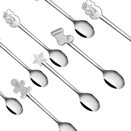 Vista 4 de Aneco Juego de 12 mini cucharas navideñas de acero inoxidable para café, té, sopa de azúcar, postre condimento, helado