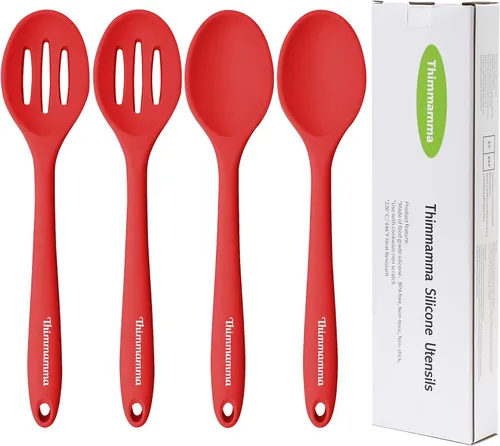 Vista 11 de Cuchara de cocina de silicona, cucharas antiadherentes de cocina para cocinar, cuchara de servir ranurada y sólida resistente al calor, cucharas