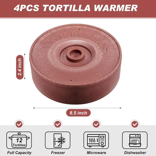 Vista 2 de Sabary 4 calentadores de tortillas con tapa de 8.5 x 2.4 pulgadas, soporte robusto de plástico para tortillas, panqueques, waffles, contenedor