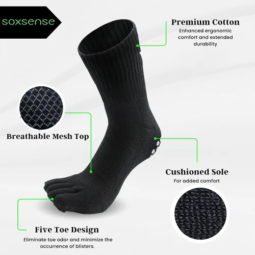 Vista 3 de Soxsense - Paquete múltiple de calcetines deportivos con cojín, antideslizantes, para pilates, gimnasio en casa, fútbol, baloncesto