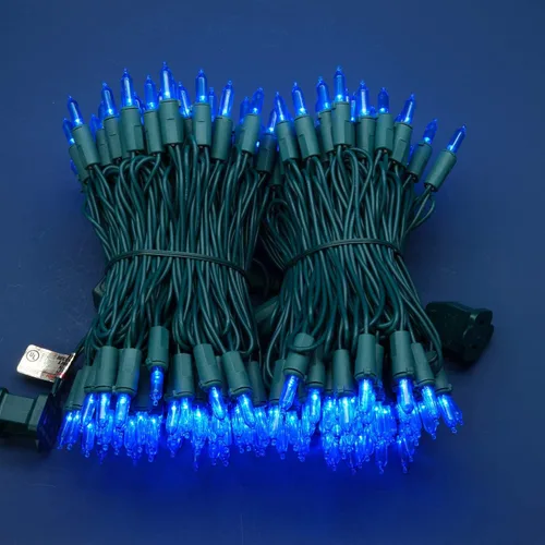 Vista 5 de Juego de luces de cadena navideñas azules de 200 unidades LED, 66 pies de cable verde, juego de luces festivas UL certificadas de grado comercial