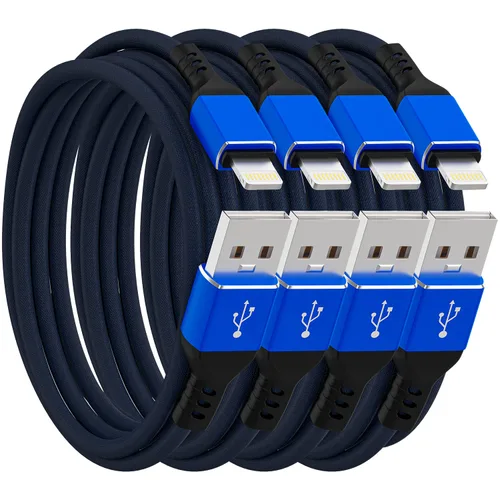 Vista 16 de Ironten Cable de carga para iPhone, certificado MFi de Apple, 1 paquete de 6 pies, color azul, largo, de carga rápida, sincronización de datos