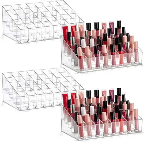 Vista 9 de Macarrie 4 piezas organizador de lápiz labial 24 ranuras acrílico lápiz labial maquillaje caja de almacenamiento para Rollerball Perfume