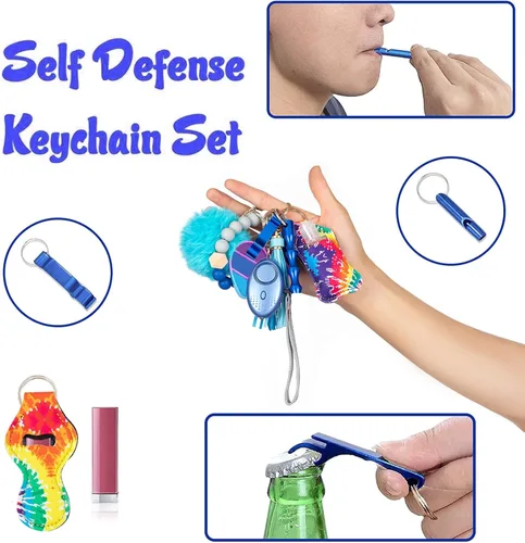 Vista 5 de Juego de llaveros para mujer, llavero de cuentas, pulsera, juego completo de llaveros, accesorios de bálsamo labial, llavero sin contacto