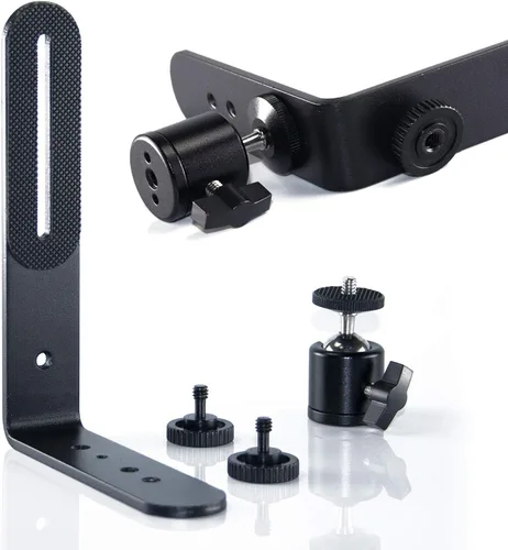 Vista 6 de EXMAX® Soporte para cámara de luz flash en forma de L de aleación de aluminio de metal con tornillo de 1/4 pulgadas + mini trípode de cabeza de bola