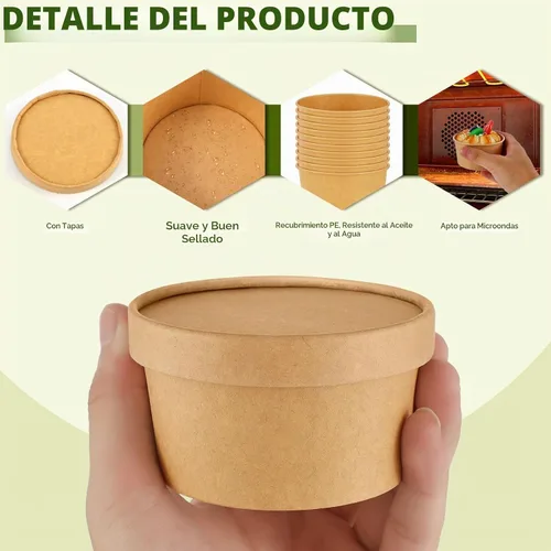 Vista 3 de 100 tazas de helado de 4 onzas con tapas de papel para sopa recipientes de alimentos