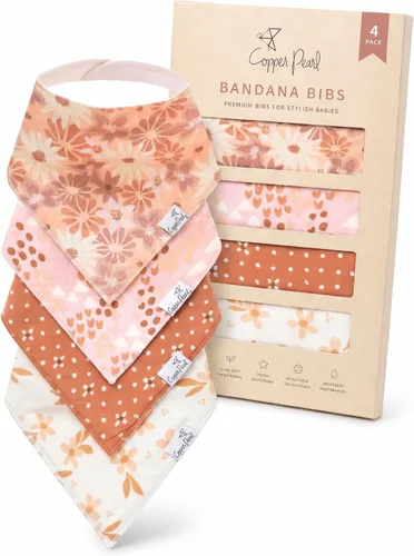 Vista 25 de Copper Pearl Baberos para bebé, paquete de 4, baberos estampados tipo bandana para bebé niña y niño, baberos de algodón suave para la dentición