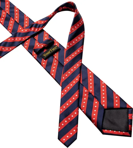 Vista 6 de Corbatas a rayas y corbatas a cuadros para hombre, corbata de seda tejida, juego de clip de corbata dorado