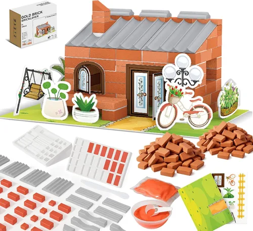 Vista 10 de Knight Bricklayer - Juego de construcción de ladrillo y mortero de arcilla, mini ladrillos y bloques de cemento, kit de mini casa de bricolaje