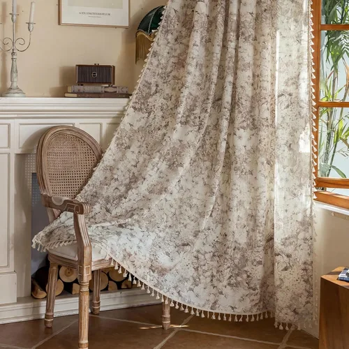 Vista 17 de Cortinas florales de granja semiopacas para sala de estar, de 63 pulgadas de largo, mezcla de lino y algodón, paneles de cortina de ventana cortos