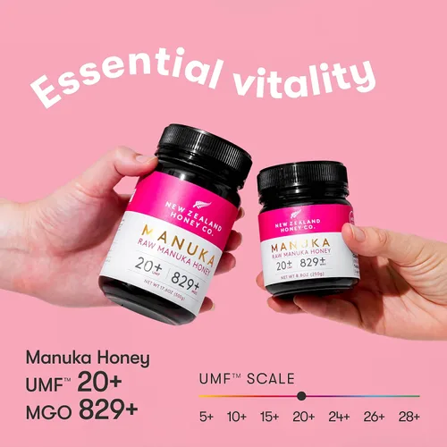 Vista 3 de New Zealand Honey Co. Miel de manuka cruda UMF 20+ MGO 829+ 4.4oz, certificado UMF y cuchara de bambú 4.7 in