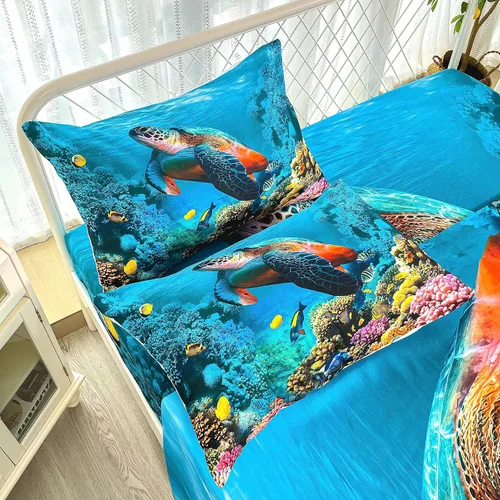 Vista 7 de CVHOUSE Juego de sábanas bajeras de tortuga marina, tamaño individual, juego de ropa de cama de tortuga para niños y niñas, 1 sábana encimera y 1 A4