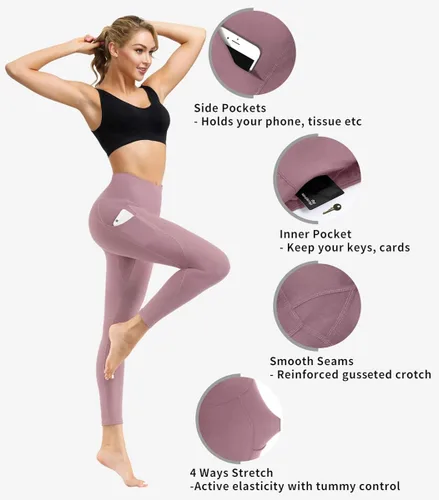 Vista 4 de Lingswallow - Pantalones deportivos de tiro alto para yoga, diseño elástico en 4 direcciones con control de abdomen y bolsillos, leggings