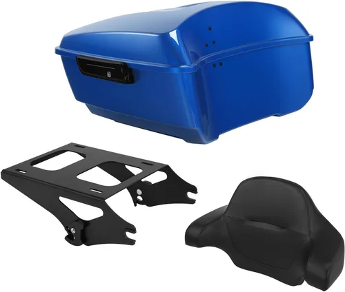 Vista 12 de TCT-MOTORPARTS Atlas Silver Metálico Maletero de Viaje Modificado con Respaldo y Montaje en Rack Adecuado para Harley Touring 14-25 Street Glide