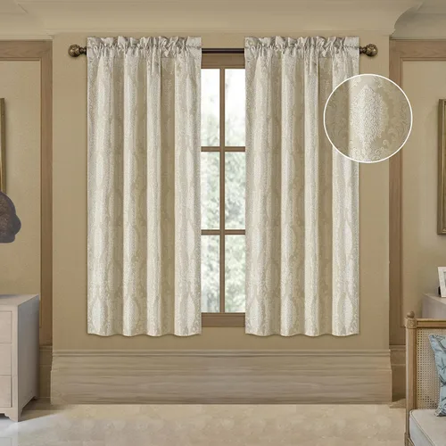 Vista 17 de Loom and Mill - Cortinas de lujo de jacquard para dormitorio, cortinas de damasco beige de 2 paneles con alzapaños, elegante cortina de ventana