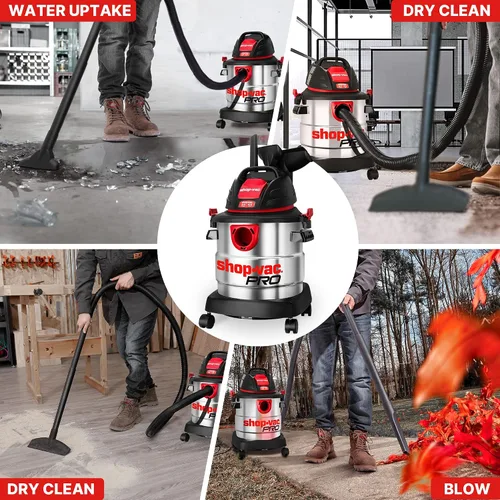 Vista 5 de Shop-Vac Aspiradora húmeda/seca de 5 galones y 4.5 HP de pico, tanque de acero inoxidable, aspiradora de taller portátil con filtro, manguera