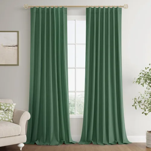 Vista 60 de Joywell - 2 cortinas de lino 100% opacas, con bolsillo para cortinero, trabilla trasera, cinta para ganchos y anillas con clip, con aislamiento