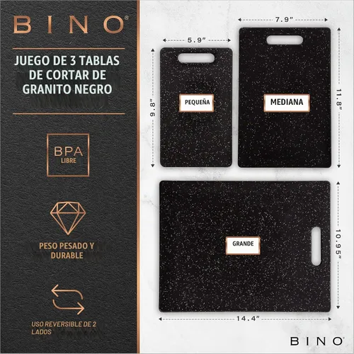 Vista 2 de BINO - Tabla de cortar de 3 piezas Plástico libre de BPA, duradero, multiusos, de doble cara, apto para lavavajillas, fácil de limpiar Granito