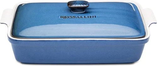 Vista 8 de ROSSALLINI Juego de cazuela de gres para hornear con tapa, vajilla rectangular cubierta, grande de 3.2 cuartos, 11 por 9 pulgadas [rojo profundo]
