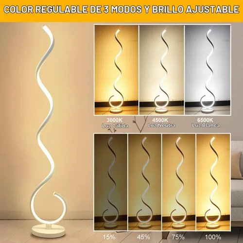 Vista 3 de Lámpara de Pie LED Espiral, 40W Lámparas de Pie Regulables para Sala de Estar con Control Remoto, Colores y Brillo Ajustables sin Escalones Lámpara