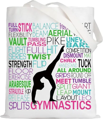 Vista 8 de LEVLO Bolsa de lona para gimnasia, regalo inspirado en gimnastas, bolsa de hombro para el equipo de gimnasia para amantes de la gimnasia, Gimnasia