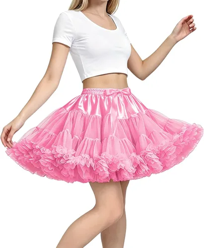 Vista 17 de Falda de Enagua de Gasa con Cintura Elástica para Mujer, Falda de Tul Tutú Esponjosa de Princesa para Ballet y Danza, Enaguas Falda Interior Negro1