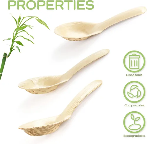 Vista 4 de BambooMN Cucharas de sopa china de hoja de bambú de 5.1 pulgadas, totalmente naturales desechables compostables para catering y uso doméstico, 100