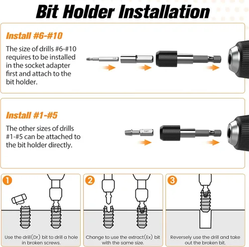 Vista 5 de Nuovoware Juego de extractor de tornillos dañados, 22 piezas, kit de extractor de tornillos pelados fácil de quitar, juego de removedor de tornillos