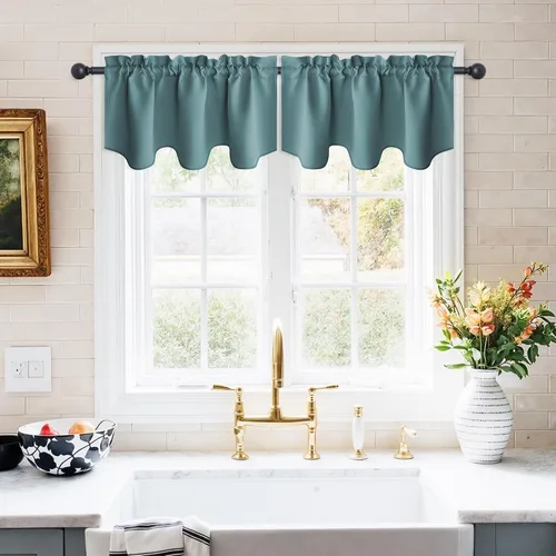 Vista 29 de NICETOWN - Cortinas con valances azul piedra para ventana de sala de estar, dormitorio, baño, 2 paneles estilo granja rústico para comedor, cortinas