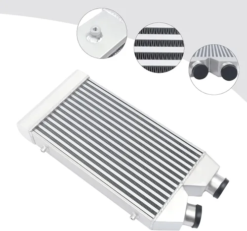 Vista 4 de Intercooler turbo universal de aluminio de 2.5 pulgadas de E/S de 24.5 x 12.5 x 3 pulgadas, un lado universal de aluminio Turbo Intercooler