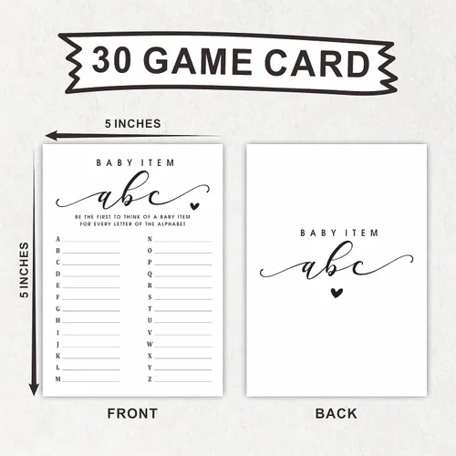 Vista 2 de Tarjetas de juego del alfabeto – Actividad de baby shower y recuerdos de fiesta (paquete de 30) – 5 x 7 pulgadas, estilo minimalista de doble cara
