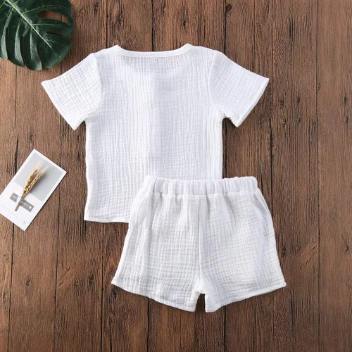Vista 43 de fhutpw Conjunto de 2 piezas de ropa de verano para bebés, camiseta de manga corta, cintura elástica, pantalones cortos para niños pequeños