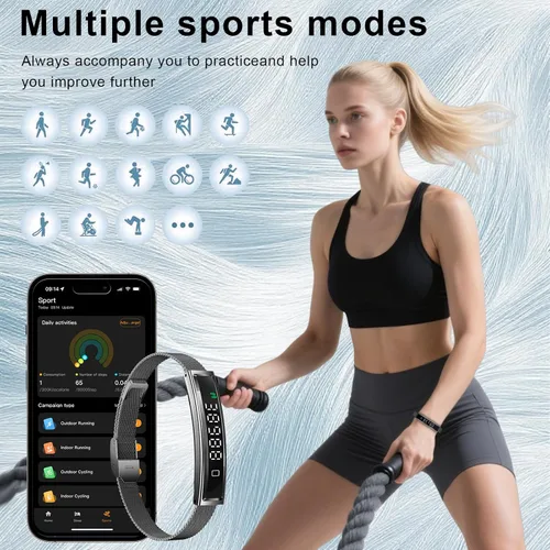 Vista 3 de Reloj inteligente para mujeres y hombres, pulsera inteligente ultraligera con monitor de frecuencia cardíaca/oxígeno en sangre/sueño/podómetro