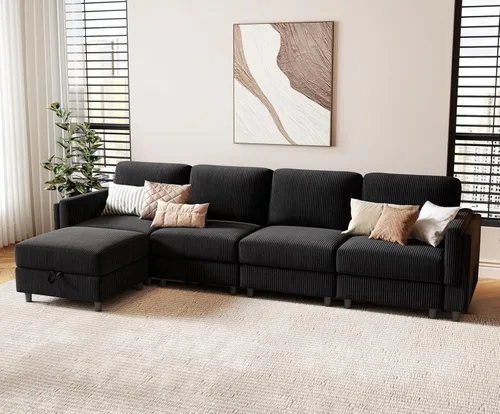 Vista 10 de KKL Sofá modular de 84 pulgadas, sofás de 3 plazas para sala de estar con almacenamiento, sofá modular de asiento profundo seccional, funda