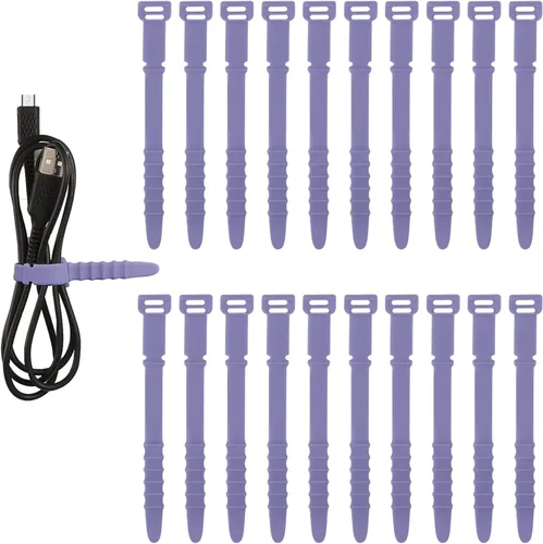 Vista 8 de 20 bridas de silicona para cables, correas organizadoras de cables, reutilizables, para gestión de cables elásticos para auriculares, cables