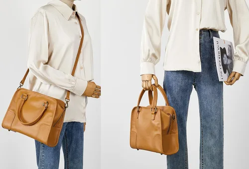 Vista 9 de blanco, marrón, cuero (Goatskin Clutch Off White+Brown Leather Top Handle Purter), Blanco, marrón