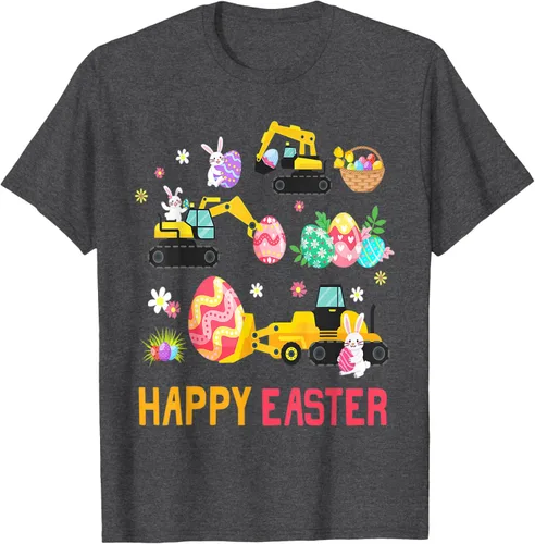 Vista 22 de Kids Happy Easter Construction Crane Truck Boys Toddler T-Shirt Negro