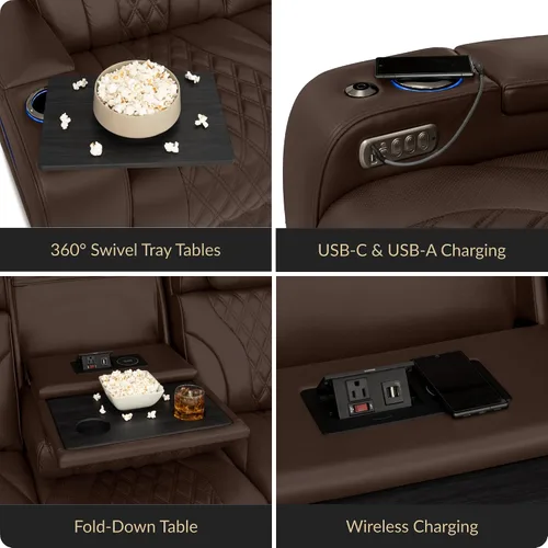 Vista 8 de Seatcraft Armada LT - Sofá de cine en casa marrón con mesa plegable