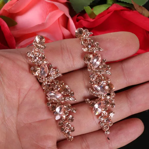 Vista 3 de NLCAC - Aretes para mujer, de cristal, largos, forma de pera, lágrima estrás, para novia, boda