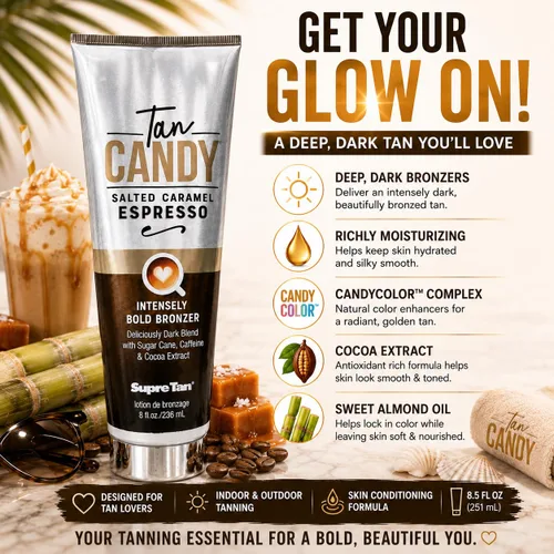 Vista 8 de Supre Tan Candy - Bronceador intenso intenso intenso con sabor a caramelo salado, mezcla oscura, 8.5 onzas