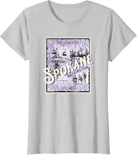Vista 15 de Camiseta vintage Spokane Washington The Lilac City Carousel Waterfall, Negro