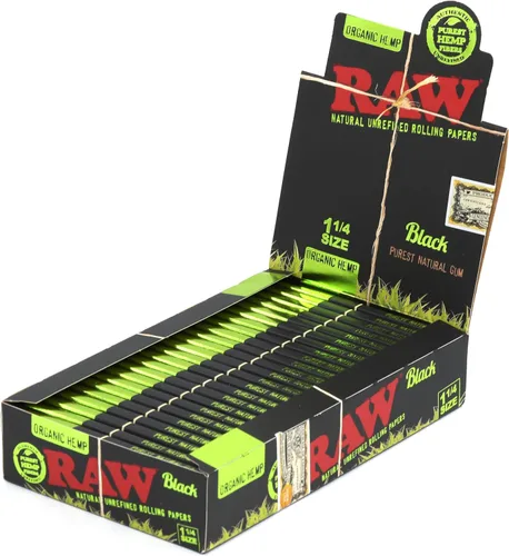 Vista 2 de 1 caja – RAW Black Organic tamaño 1 1/4 (3.071 in) papel de liar – 1200 papeles