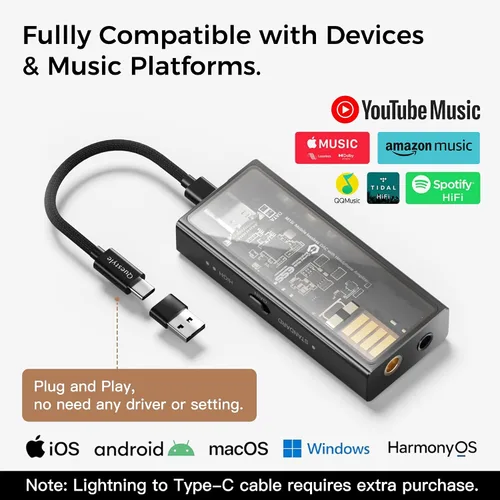 Vista 6 de Questyle Amplificador portátil USB DAC y auriculares M15i, certificado MFi Negro