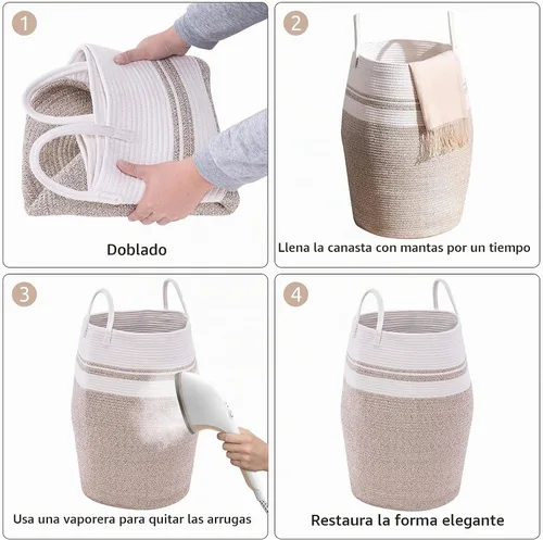 Vista 7 de Cesta de lavandería de cuerda de algodón YOUDENOVA, 105 l - Cesta de lavandería tejida plegable - Cesta de almacenamiento de ropa para cobijas