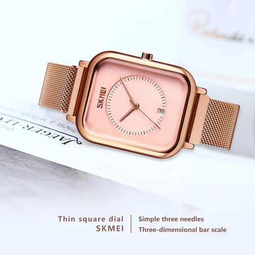 Vista 6 de SKMEI Reloj de pulsera para hombres y mujeres, reloj analógico de cuarzo impermeable a la moda con fecha de hora, esfera rectangular, reloj de mano
