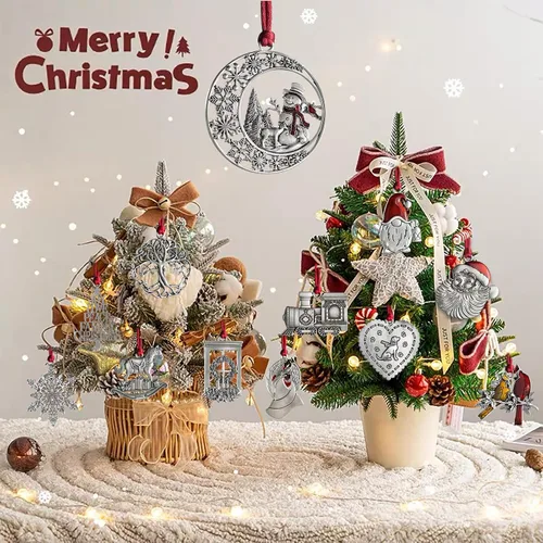 Vista 2 de Adornos navideños, 2024 Adorno de árbol de Navidad de peltre sólido hecho a mano de metal para colgar, artesanía DIY, coleccionables para árboles