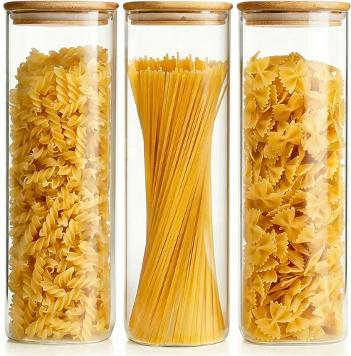 Vista 14 de HomArtist Juego de 4 recipientes grandes de vidrio para harina y azúcar, 180oz x2 & 93oz x2, recipientes de vidrio para almacenamiento de alimentos